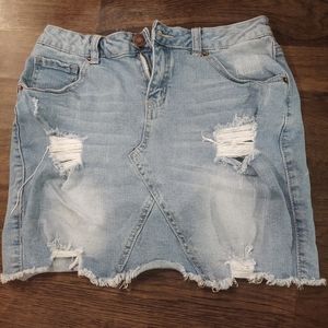 Distressed Denim Skirt